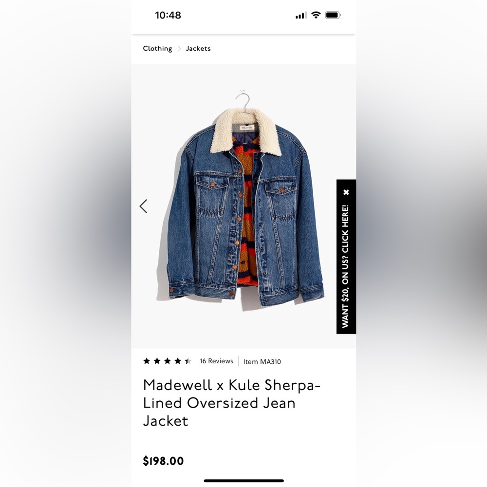 madewell x kule lined sherpa jean jacket w removable vest perfect condition sz S